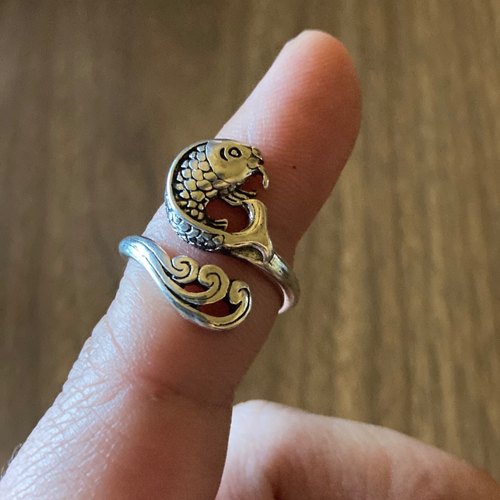 Silver toned koi fish Ring